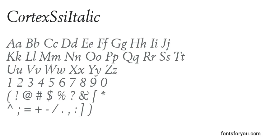 Schriftart CortexSsiItalic – Alphabet, Zahlen, spezielle Symbole
