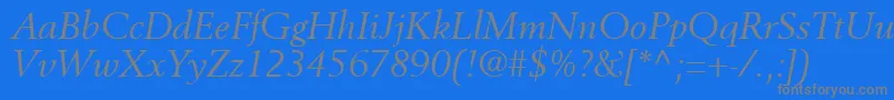 CortexSsiItalic-Schriftart – Graue Schriften auf blauem Hintergrund