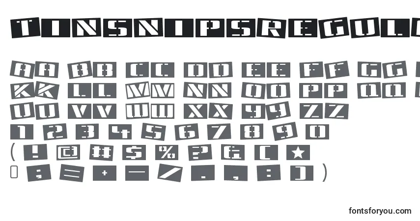 A fonte TinsnipsRegular – alfabeto, números, caracteres especiais