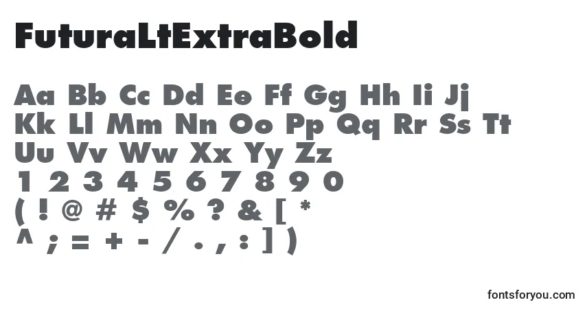 A fonte FuturaLtExtraBold – alfabeto, números, caracteres especiais