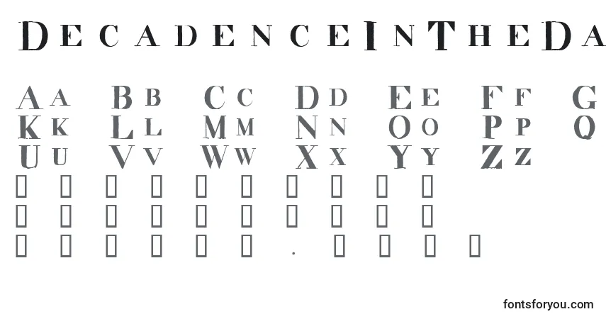 Шрифт DecadenceInTheDark – алфавит, цифры, специальные символы