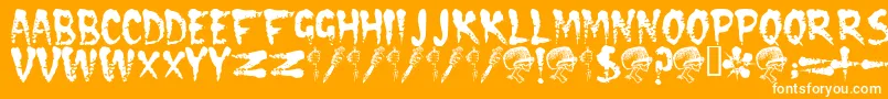 Cramps ffy-Schriftart – Weiße Schriften auf orangefarbenem Hintergrund