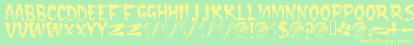 フォントCramps ffy – 黄色の文字が緑の背景にあります