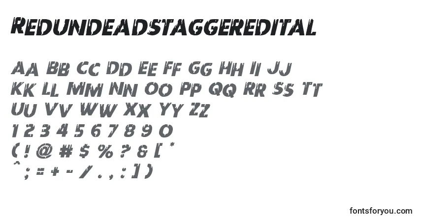 Шрифт Redundeadstaggeredital – алфавит, цифры, специальные символы