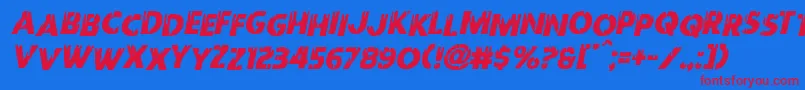 Redundeadstaggeredital Font – Red Fonts on Blue Background