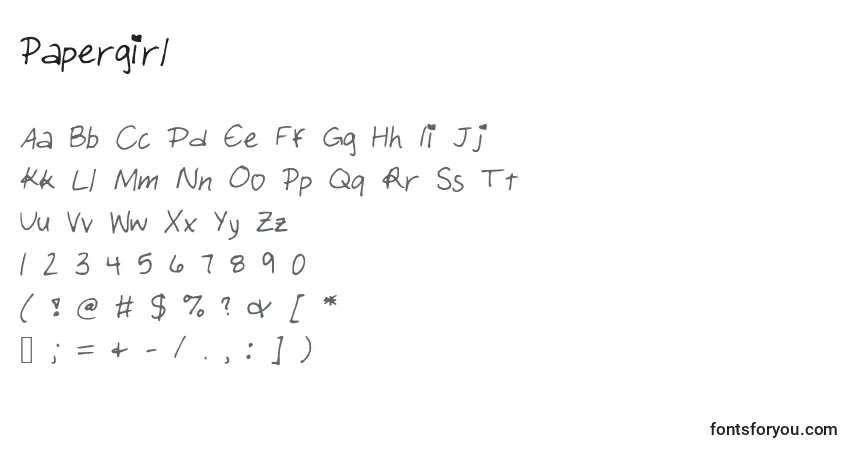 Шрифт Papergirl – алфавит, цифры, специальные символы