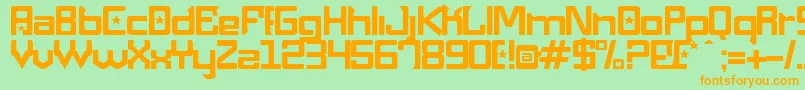 フォントMaquinaPneumatica – オレンジの文字が緑の背景にあります。
