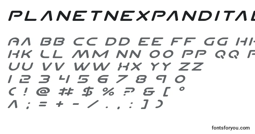 Schriftart Planetnexpandital – Alphabet, Zahlen, spezielle Symbole
