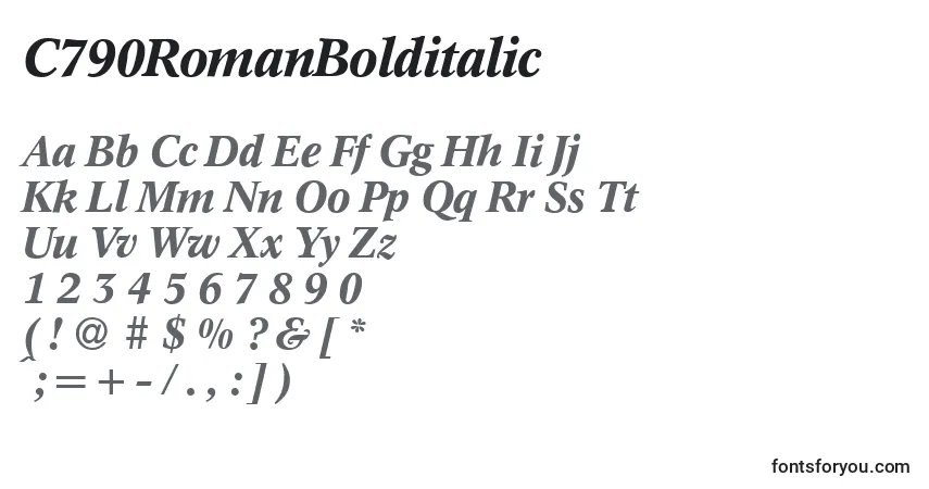 Czcionka C790RomanBolditalic – alfabet, cyfry, specjalne znaki