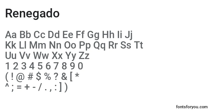 Schriftart Renegado – Alphabet, Zahlen, spezielle Symbole