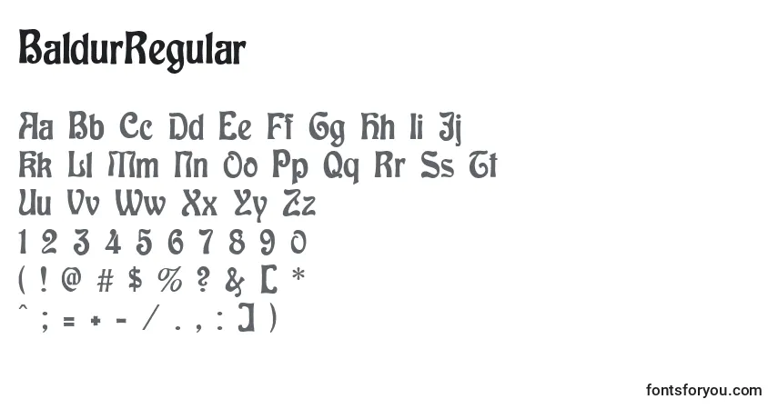 A fonte BaldurRegular – alfabeto, números, caracteres especiais