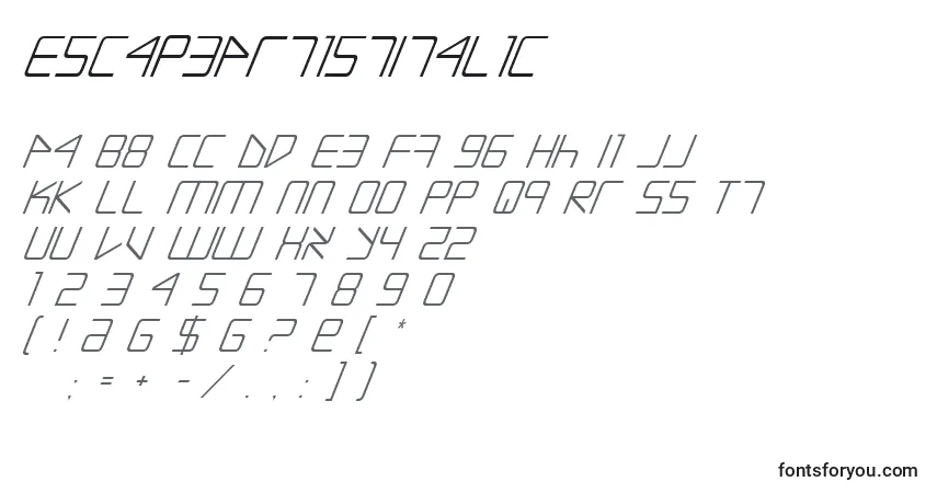 Schriftart EscapeArtistItalic – Alphabet, Zahlen, spezielle Symbole