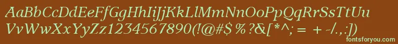 ItcUsherwoodLtMediumItalic Font – Green Fonts on Brown Background