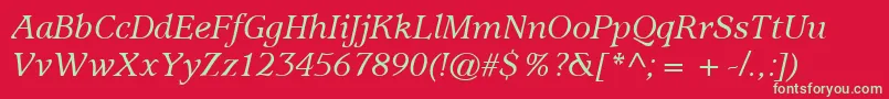 ItcUsherwoodLtMediumItalic Font – Green Fonts on Red Background