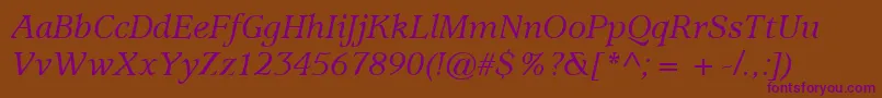 ItcUsherwoodLtMediumItalic Font – Purple Fonts on Brown Background