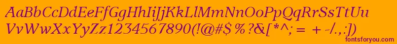 ItcUsherwoodLtMediumItalic-Schriftart – Violette Schriften auf orangefarbenem Hintergrund