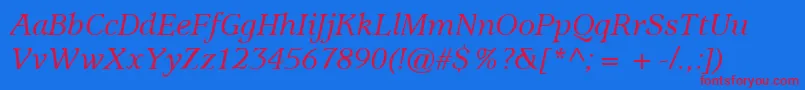 ItcUsherwoodLtMediumItalic Font – Red Fonts on Blue Background