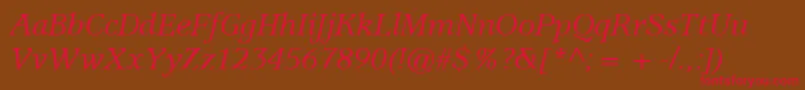 フォントItcUsherwoodLtMediumItalic – 赤い文字が茶色の背景にあります。