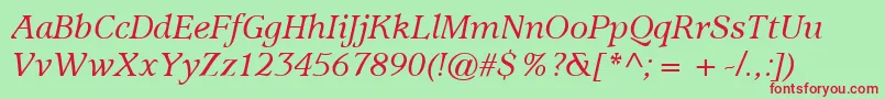 ItcUsherwoodLtMediumItalic Font – Red Fonts on Green Background