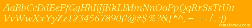 ItcUsherwoodLtMediumItalic-Schriftart – Gelbe Schriften auf orangefarbenem Hintergrund