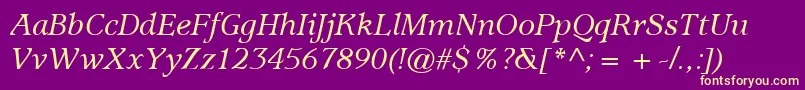 Fonte ItcUsherwoodLtMediumItalic – fontes amarelas em um fundo roxo