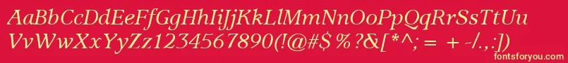 Fonte ItcUsherwoodLtMediumItalic – fontes amarelas em um fundo vermelho