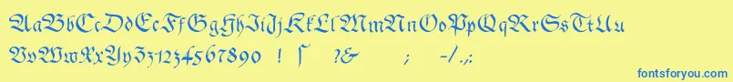 フォントGingkofraktur – 青い文字が黄色の背景にあります。