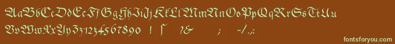 フォントGingkofraktur – 緑色の文字が茶色の背景にあります。