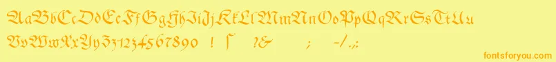 フォントGingkofraktur – オレンジの文字が黄色の背景にあります。