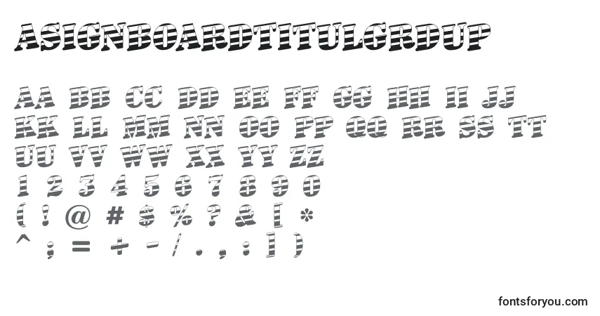 Шрифт ASignboardtitulgrdup – алфавит, цифры, специальные символы