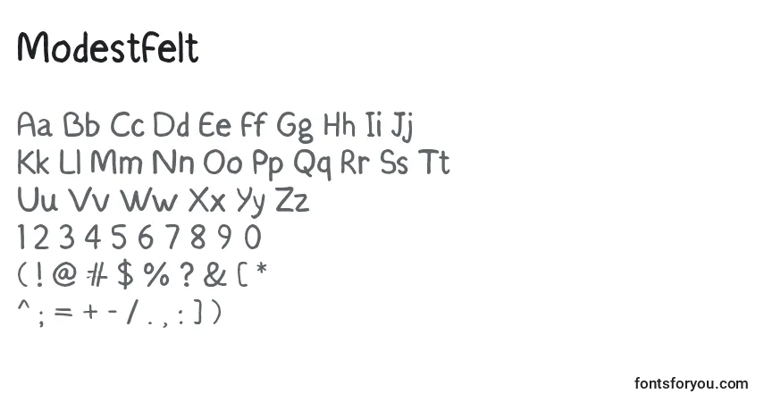 Czcionka ModestFelt – alfabet, cyfry, specjalne znaki