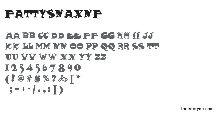 Schriftart Fattysnaxnf – Alphabet, Zahlen, spezielle Symbole