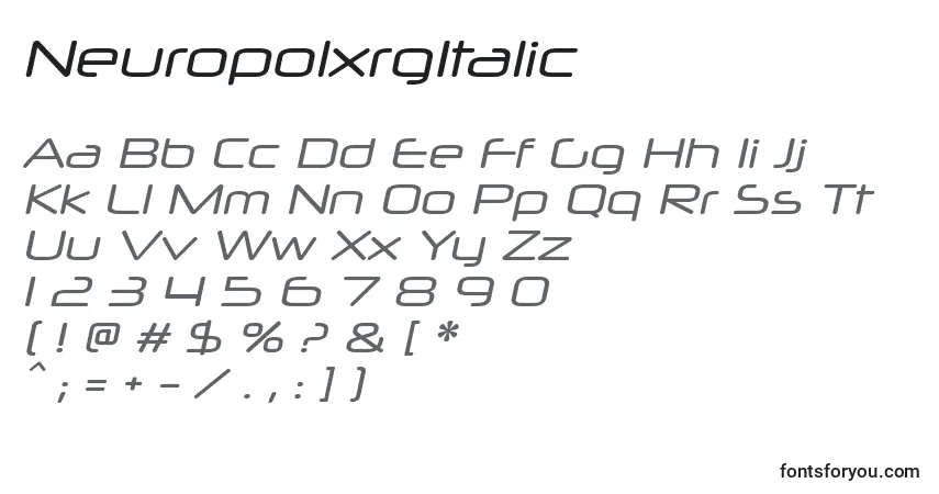 Шрифт NeuropolxrgItalic – алфавит, цифры, специальные символы
