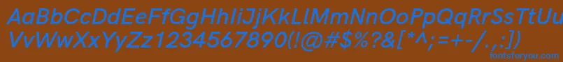 HkgroteskSemiboldlegacyitalic Font – Blue Fonts on Brown Background