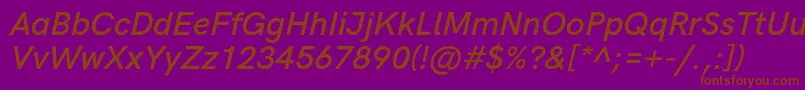 HkgroteskSemiboldlegacyitalic-fontti – ruskeat fontit violetilla taustalla