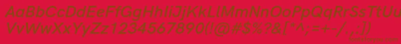 HkgroteskSemiboldlegacyitalic Font – Brown Fonts on Red Background