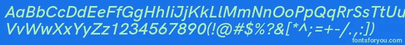 HkgroteskSemiboldlegacyitalic Font – Green Fonts on Blue Background