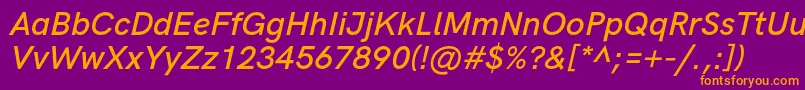 HkgroteskSemiboldlegacyitalic Font – Orange Fonts on Purple Background