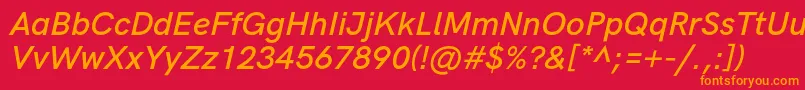 HkgroteskSemiboldlegacyitalic Font – Orange Fonts on Red Background