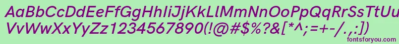 Fonte HkgroteskSemiboldlegacyitalic – fontes roxas em um fundo verde