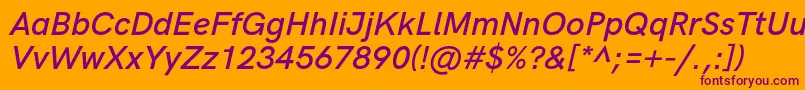HkgroteskSemiboldlegacyitalic Font – Purple Fonts on Orange Background