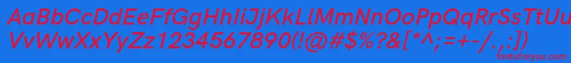 HkgroteskSemiboldlegacyitalic Font – Red Fonts on Blue Background
