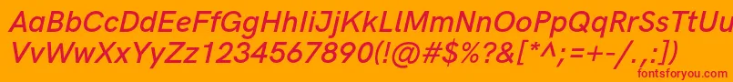 HkgroteskSemiboldlegacyitalic-fontti – punaiset fontit oranssilla taustalla