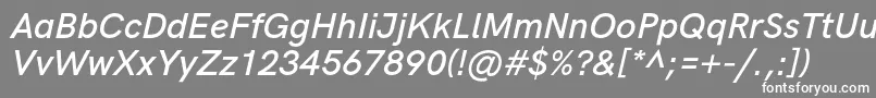 フォントHkgroteskSemiboldlegacyitalic – 灰色の背景に白い文字