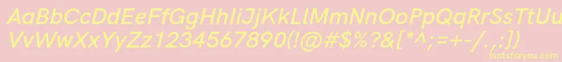 HkgroteskSemiboldlegacyitalic-Schriftart – Gelbe Schriften auf rosa Hintergrund