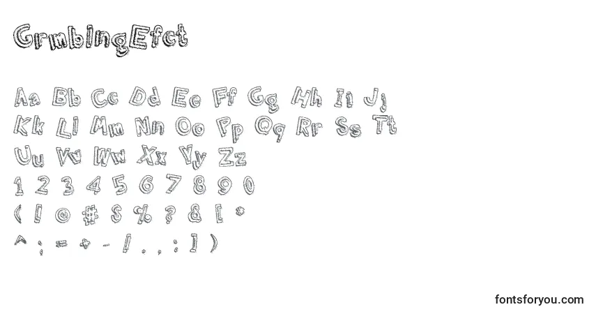 A fonte GrmblngEfct – alfabeto, números, caracteres especiais