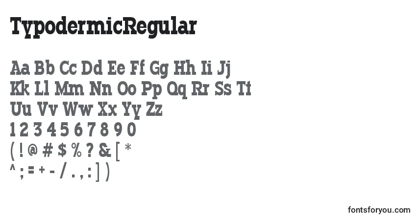 A fonte TypodermicRegular – alfabeto, números, caracteres especiais
