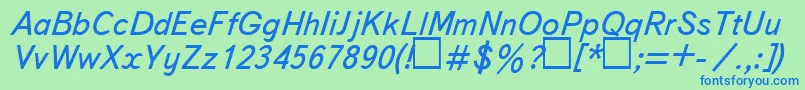 Fonte UkBukvarnayaItalic – fontes azuis em um fundo verde