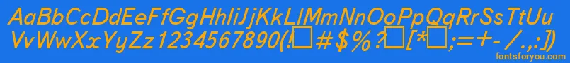 UkBukvarnayaItalic-Schriftart – Orangefarbene Schriften auf blauem Hintergrund