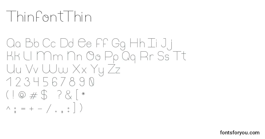 Czcionka ThinfontThin – alfabet, cyfry, specjalne znaki